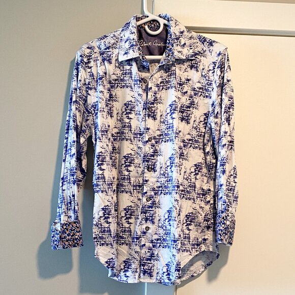 Robert Graham Men's Classic Fit Shirt Kaleidoscope Artsy Flip Cuff Smoke Size M - Picture 1 of 11